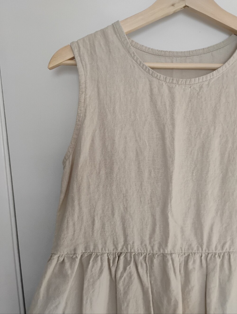 Natural Linen Maxi Baby-Doll Dress- XS, Oat